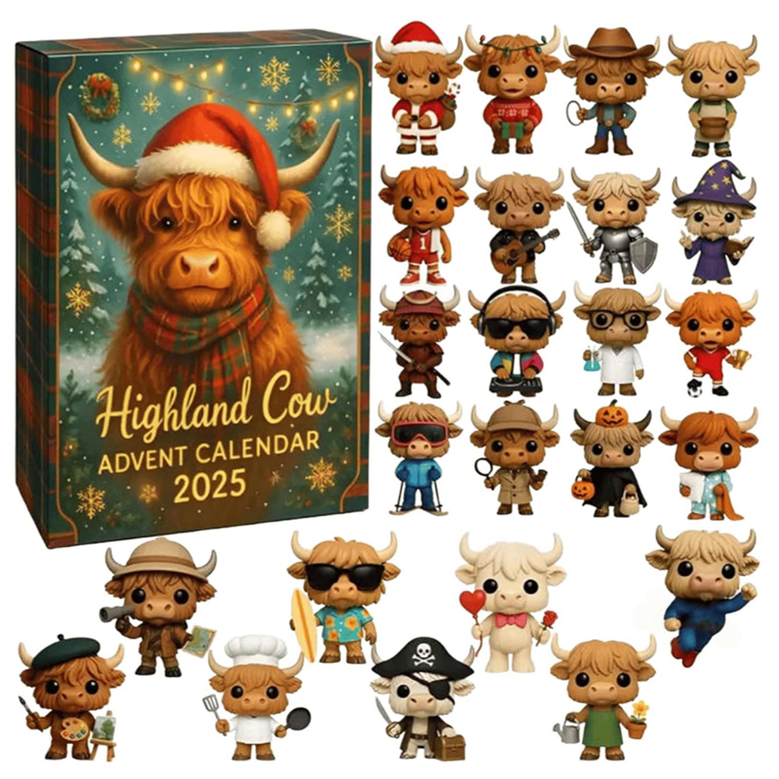 

Highland Cow Advent Calendar 2025 with 24 3D Cow Ornaments Christmas Advent Calendar Xmas Countdown Calendar Xmas Surprise Gifts 10.24x7.09x1.18inch