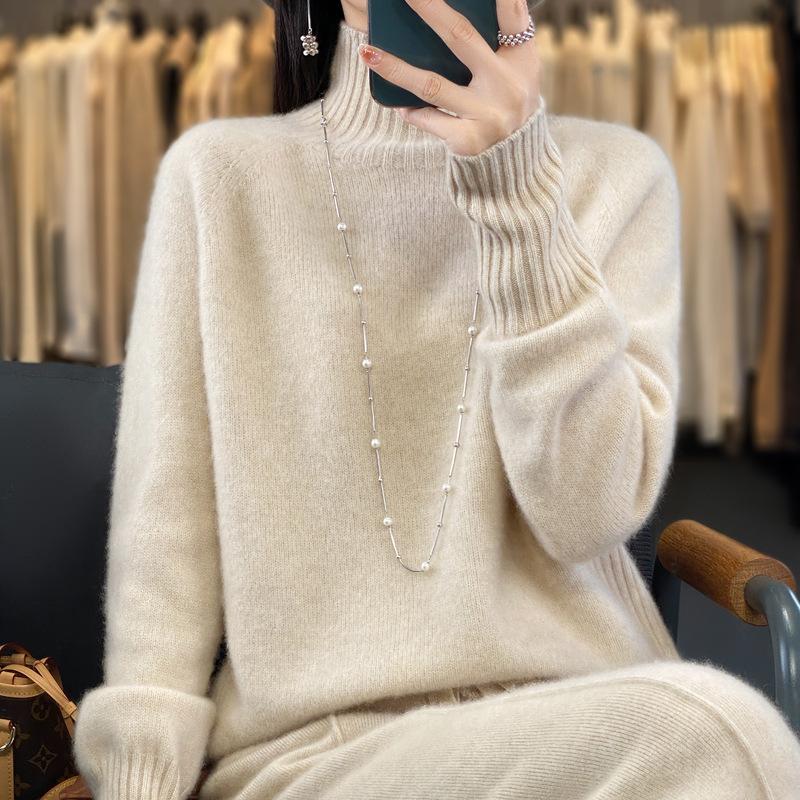 

Thickened Half-high Neck Cardigan for Women In Autumn and Winter Loose Lazy Style Cashmere Knitted Base Shirt Pullover Sweater S