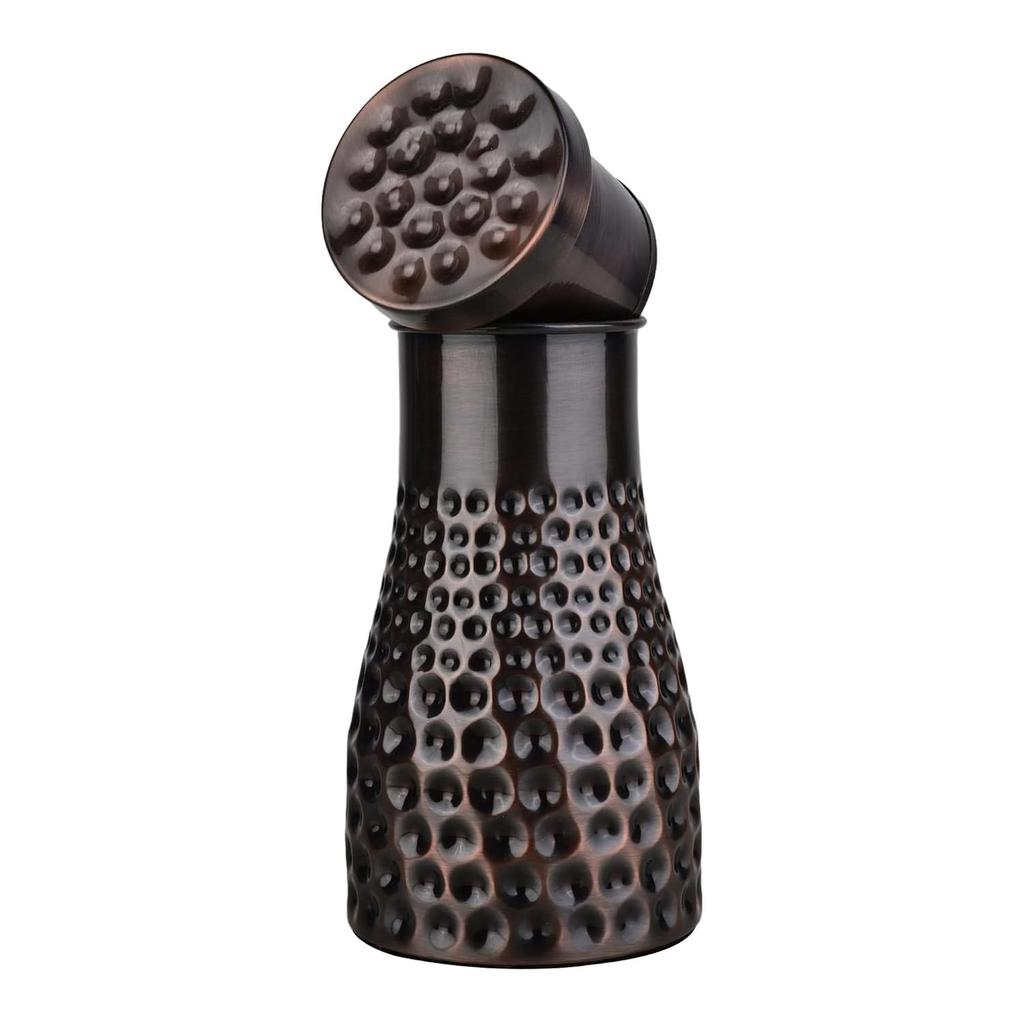 Copper Bedroom Jar with Inbuilt Glass | Rarity Mix Dotted Design | Handcrafted, Leakproof, Jointless | Ayurvedic Benefits, Antioxidant Properties