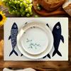 6-Piece Set Nordic Coastal Fish Pattern Placemats Machine Washable Table Mats Party Kitchen Dining Room Decor