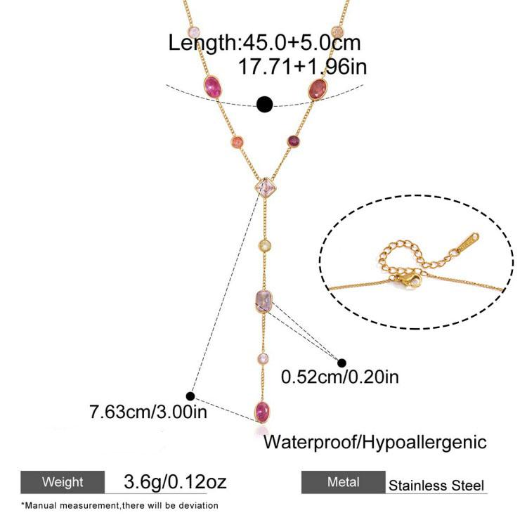 18k Gold Plated Stainless Steel Oval Colorful Zircon Fashion Jewelry Necklaces Custom Fine Chain Necklace for Women