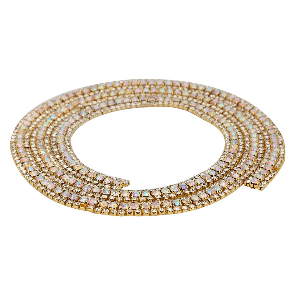 3 Rows Diamond Mesh Wrap Roll Sparkle Crystal Rhinestone Ribbon Decoration (Gold)