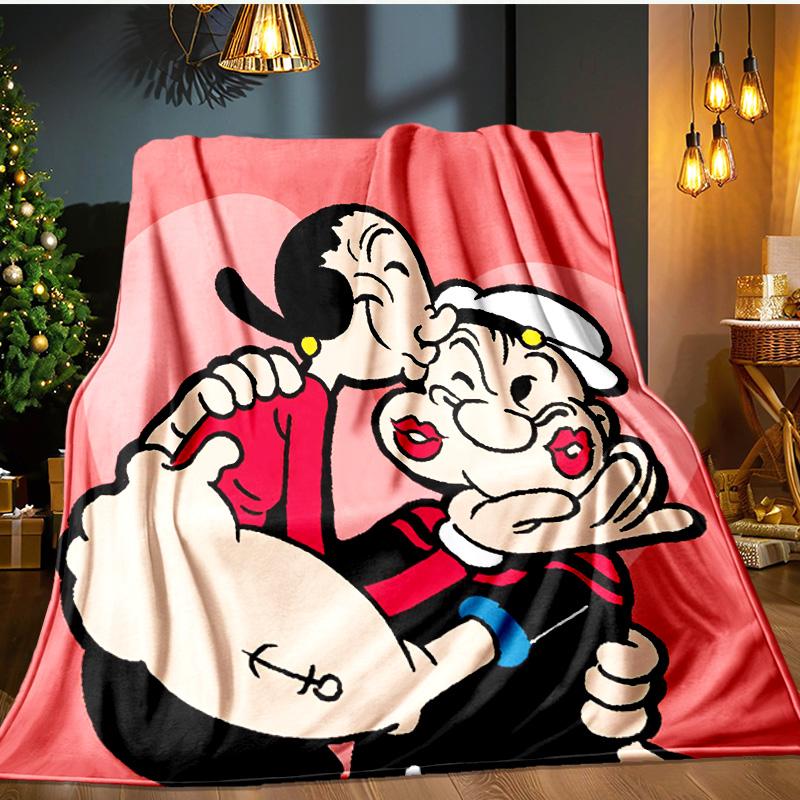 Po-peye And Olive In Action Blanket Flannel Throw for Sofa, Indoor, Camping, Living Room, Office, Chair, And Bed Soft Birthday Gift
