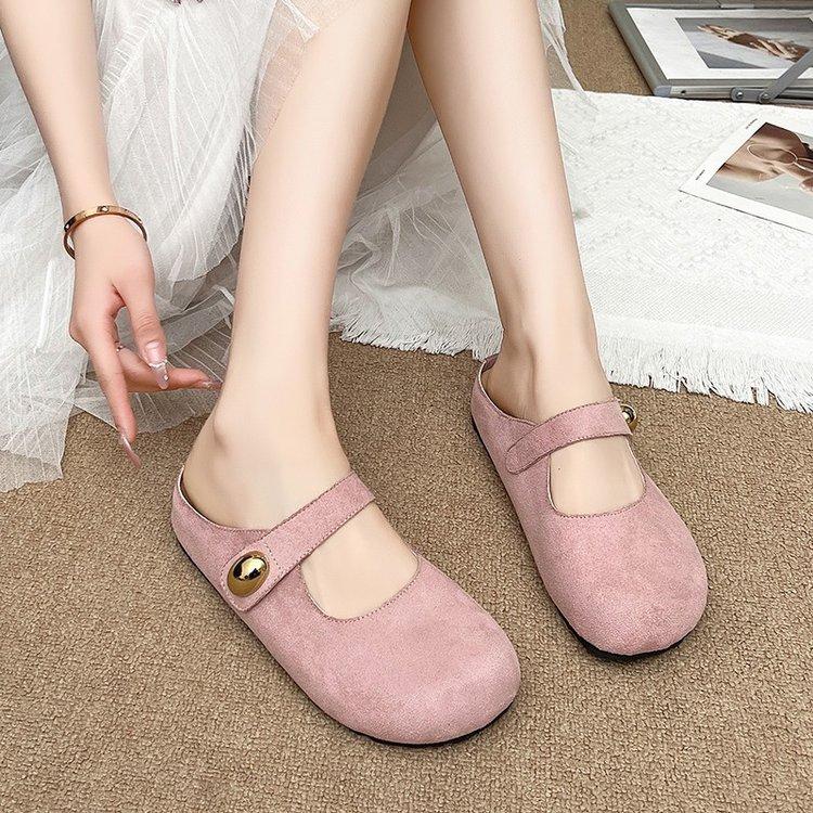 [Ushilai] French small golden bean flat-bottomed bag head Boken slippers women's 2025 summer new one-pedal and half slippers