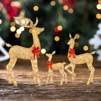 3 Pcs Christmas Deer Family Decor Lighted Reindeer Xmas Decoration Light Up Christmas Yard Decoration Christmas Deer Decoration
