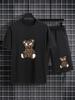 Summer Men's Fashion Casual Sports Set Loose-Fit Trendy Doll Graffiti Print Crew Neck Short Sleeve Two-Piece Set with Shorts