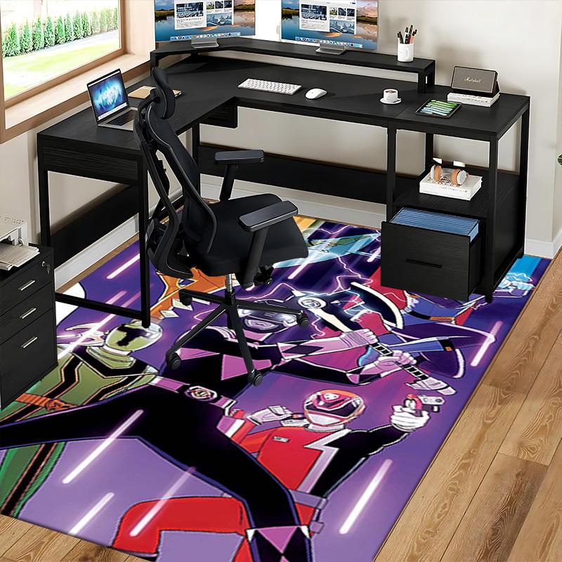1pc Power Rangers Lightning Strike Chair Mat - Anime Cartoon Design, Non-Slip Carpet for Office, Home Decor, Living Room, Bedroom, Game Room - Perfect