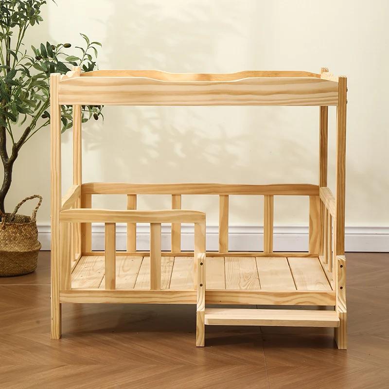 

2-Layer Solid Wood Princess Bed for Pets Universal Cat and Dog Bed Breathable Pet Shelter Climbing Ladder for Cats and Dogs XS 53x38x73cm