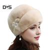 Mid-aged Women Winter Hat Thick Plush Faux Fur Heat Retention Windproof Solid Color Rhinestone Decor Outdoor Cycling Skiing Beanie