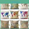 Premium Quality Home World Map Print Throw Pillow Case For Elegant Sofa Decor