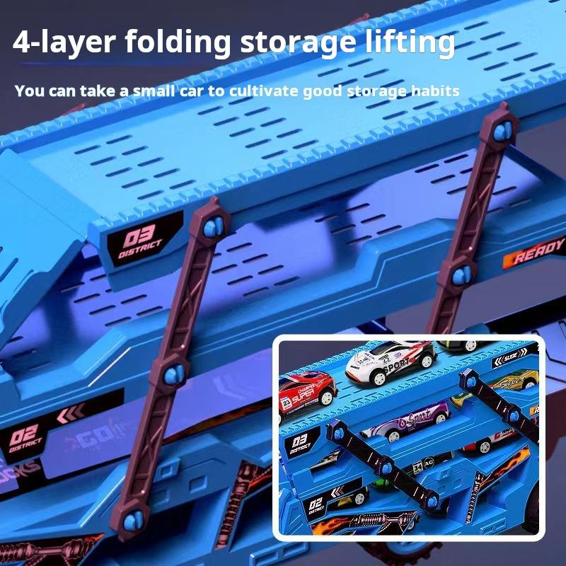 Large Kid Truck Deformation Transporter Car Toys Models Educational Model Folding Track Racing Vehicle Boys Girls Birthday Gift