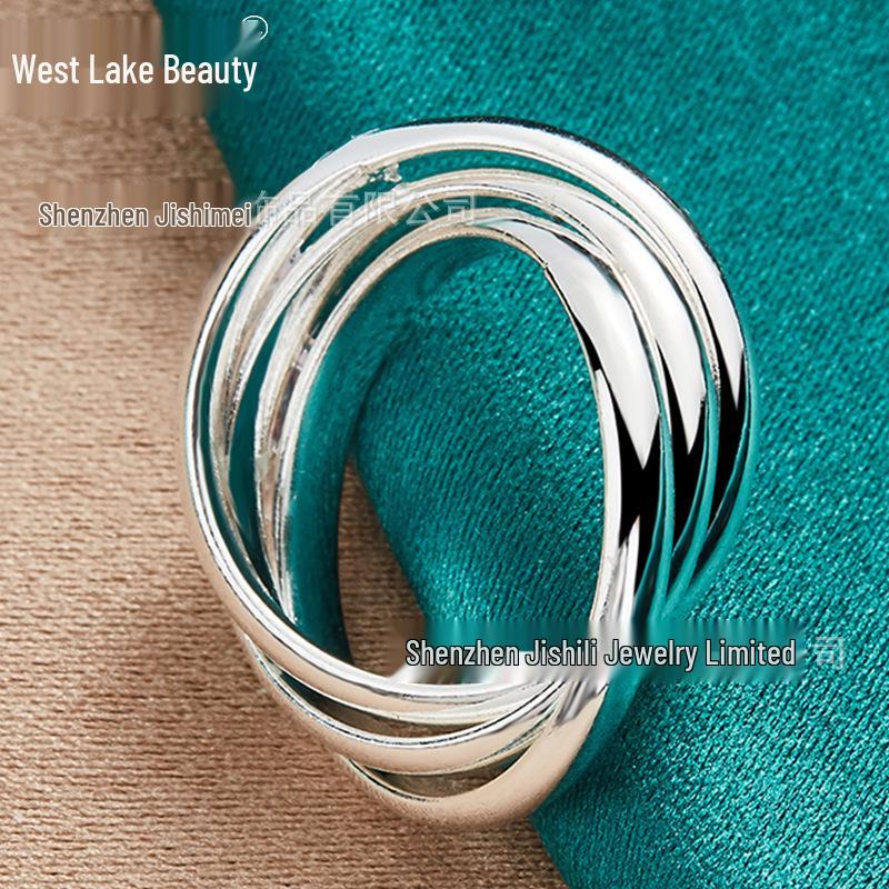 

Серебряное полированное кольцо с тремя кругами - Женский модный аксессуар от West Lake Beauty Size 6