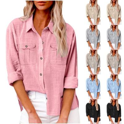 Women Casual Loose Long Sleeve Solid Color Button Shirt Large Size Autumn Fashion