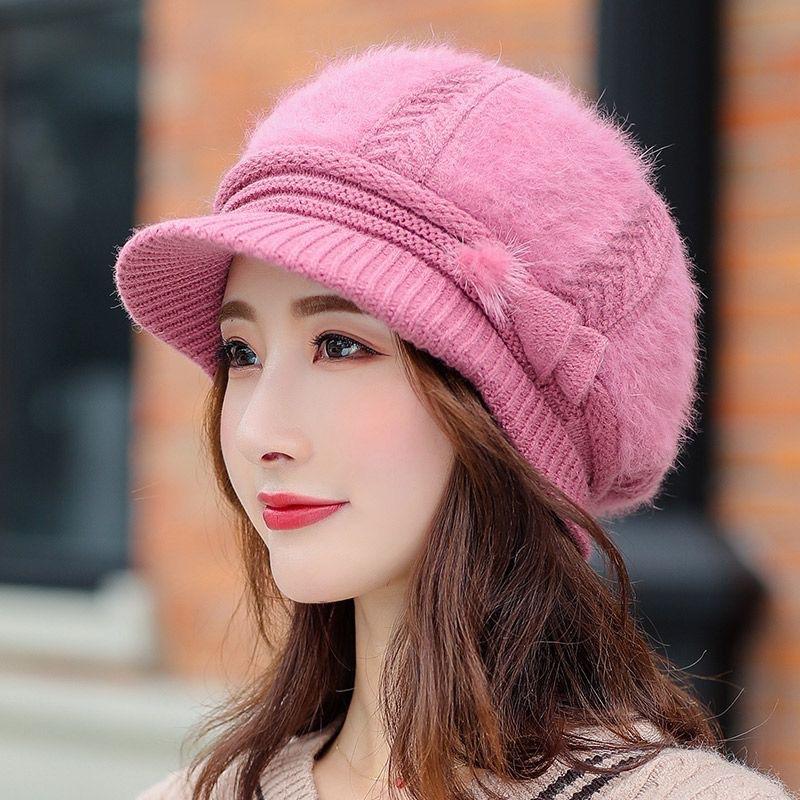 Hat Women's Anti Cold Autumn Winter Fashionable Warm Ear Protection Yarn Hat Duck Tongue Hat with Thick Velvet Women's Knitted Hat