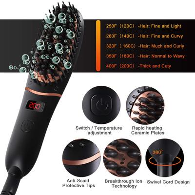 Mini Ceramic Hair Straightener Brush for Women Men Fast Heat Rechargeable Negative Ionic 5 Level Temperature Beard Hair Styler