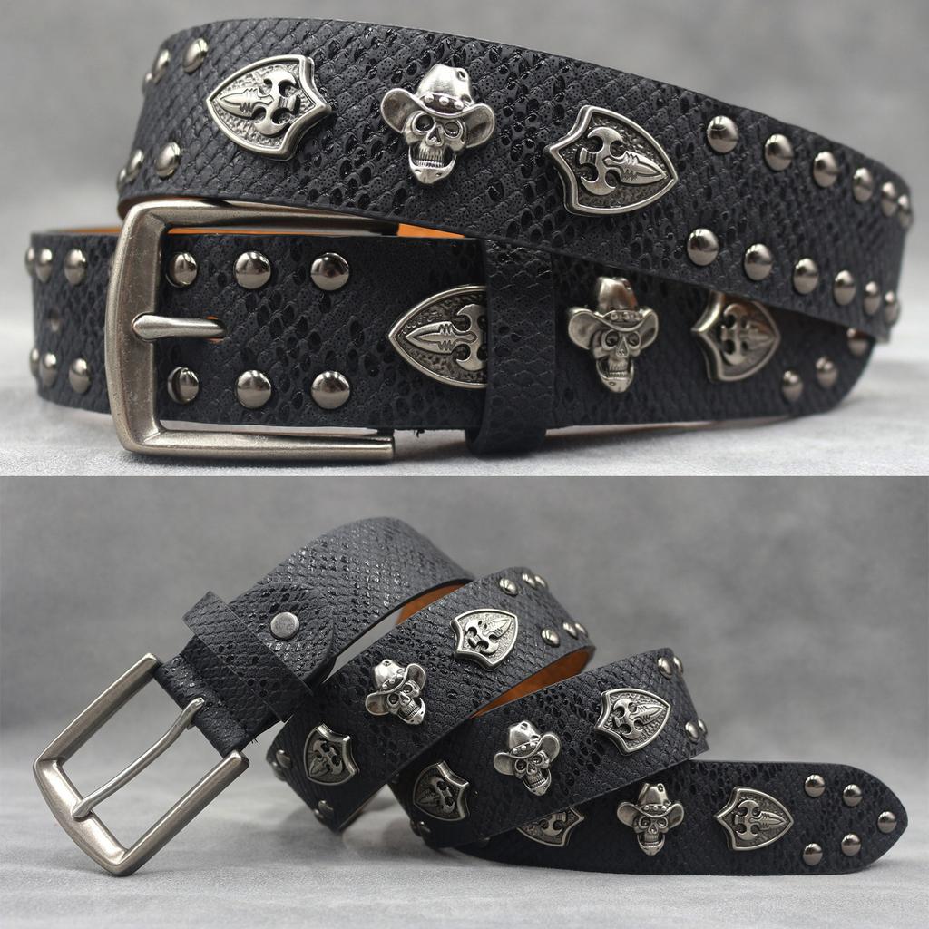 7-color Skull Shield Rivet Belt Punk Men's Belt Women's Snake Pattern Versatile Decorative Belt
