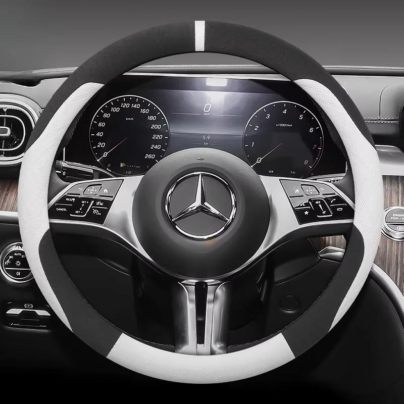 Suede Leather Steering Wheel Cover for Mercedes Benz GLE GLS GLC GLA C E S Class AMG GLK ML Etc Non-Slip Grip Protector Sport