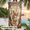 Teddy Bear Theme Beach Towel Personalized Custom Name & Text Soft Quick Dry Beach Towel for Swimming Travel
