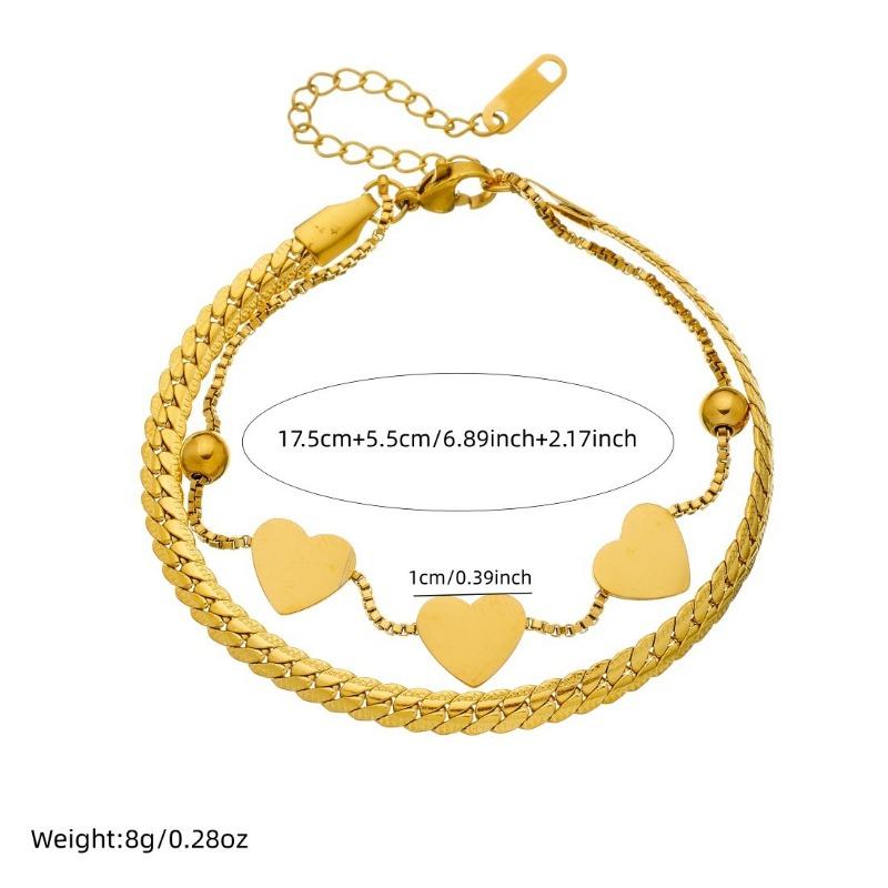 Gold Plated Stainless Steel Double Layer Heart Charm Bracelet for Women