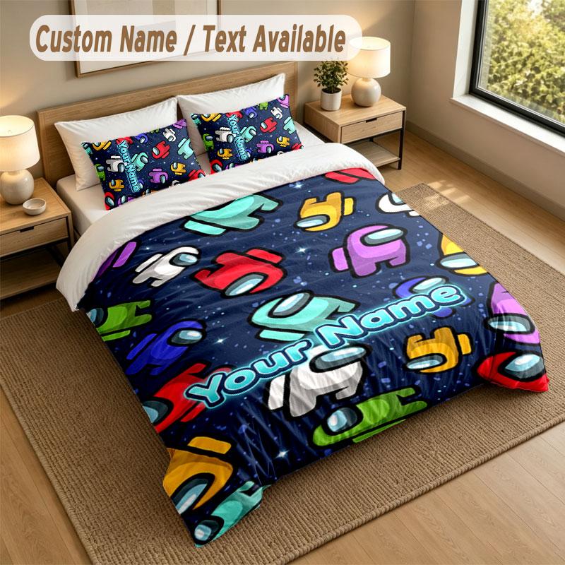 Bedding Set 1 Duvet Cover 2 Pillowcases Among Us Print Soft Bed Linen Bedroom Decor