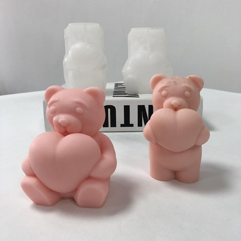 Beautiful Candle Mould Silicone Mold Lovely Heart Bear Resin Casting Mould Homemade Home Wedding Candle Making Tool
