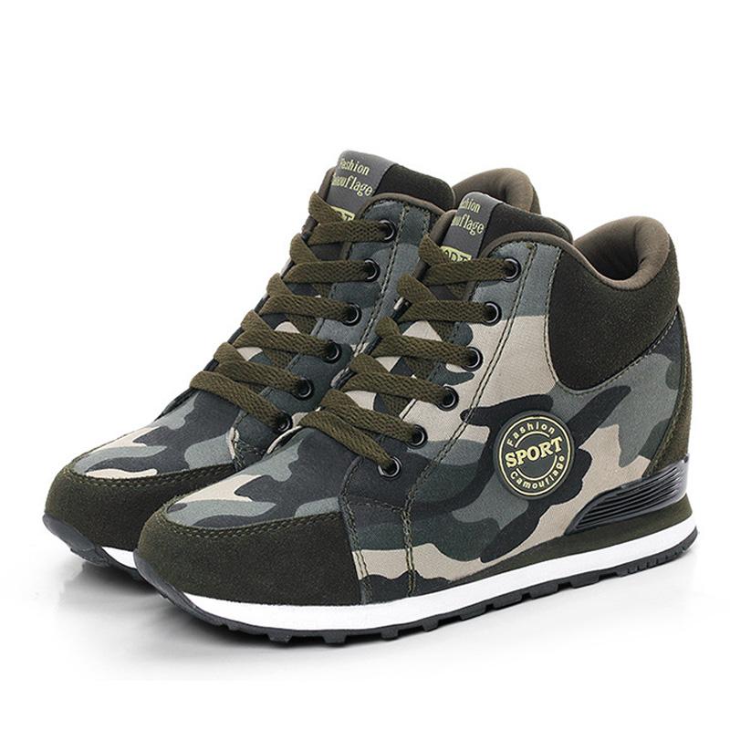 Women Sneakers Autumn Winter Height Increasing Camouflage Female Canvas Shoes Woman Lace-Up Flat Ankle Boots for Women WSH3421