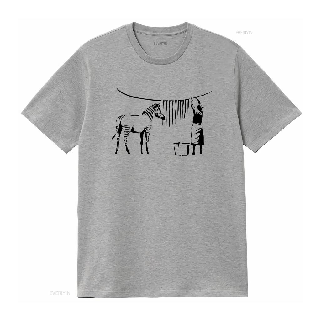 Ladies Banksy Inspired Zebra Washing Street Art Graffiti Lady Fit White T Shirt vintage Washed Breathable Casual Unisex fashion