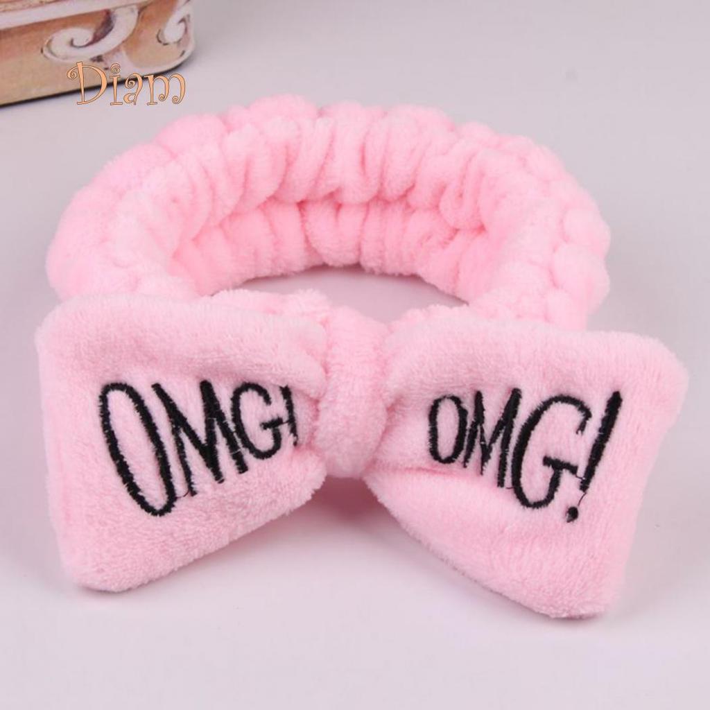 Tenfyer Cute Women Letter Bowknot Plush Headband Face Washing Hair Band Elastic Headwear