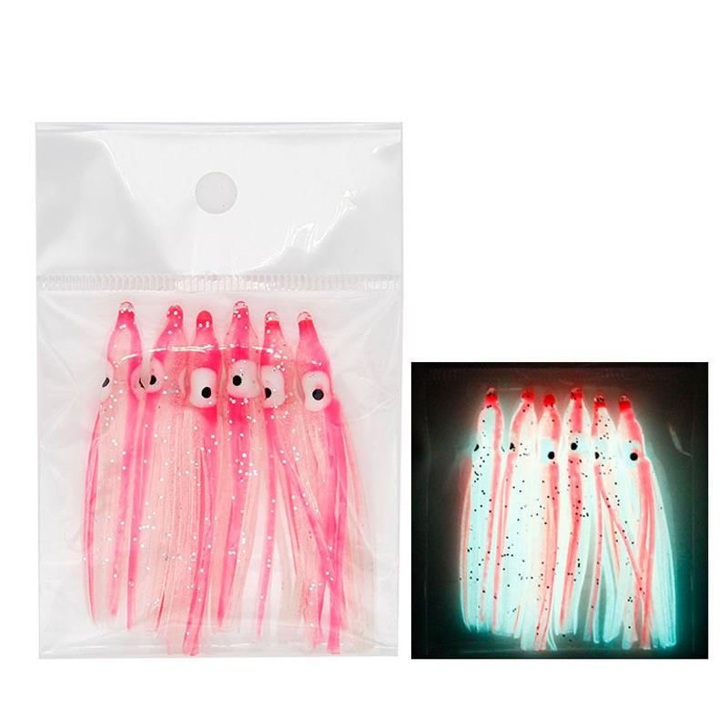 

6 шт. Мягкие светящиеся юбки-осьминоги приманка 6 см силиконовые юбки для троллинга тунца, джиггинга кальмаров, морской рыбалки, светящаяся приманка