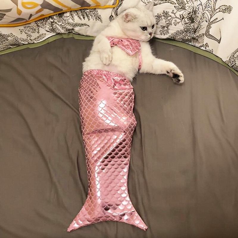 Vestiti per Gatti Sirena Divertente Costume Animale Domestico Gattino Muppet Decorazione Coda di Pesce Divertente Abito per Foto