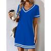 QICED Fashion Summer Spring Short Sleeve V-Neck Casual Dresses
