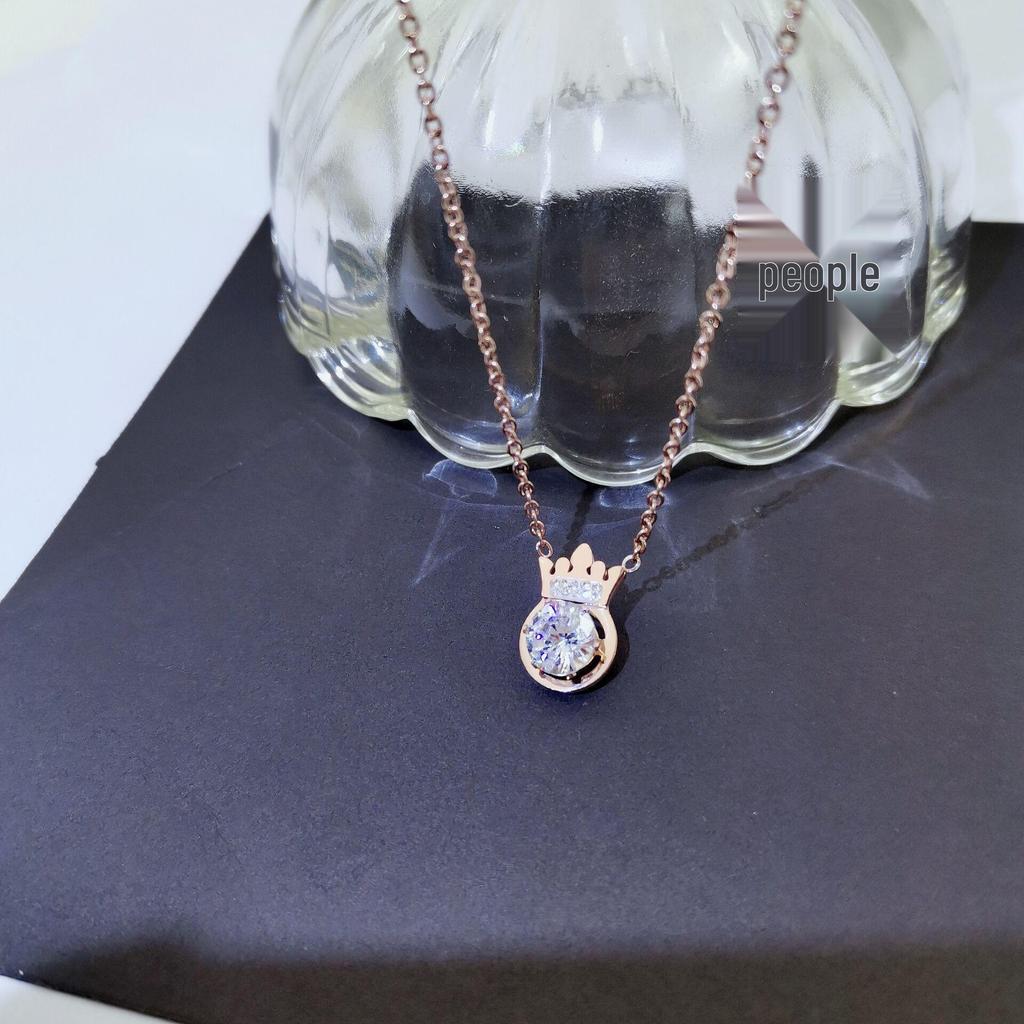 Titanium Steel Zircon Crown Luxury Necklace - Non-fading Clavicle Chain Accessory.