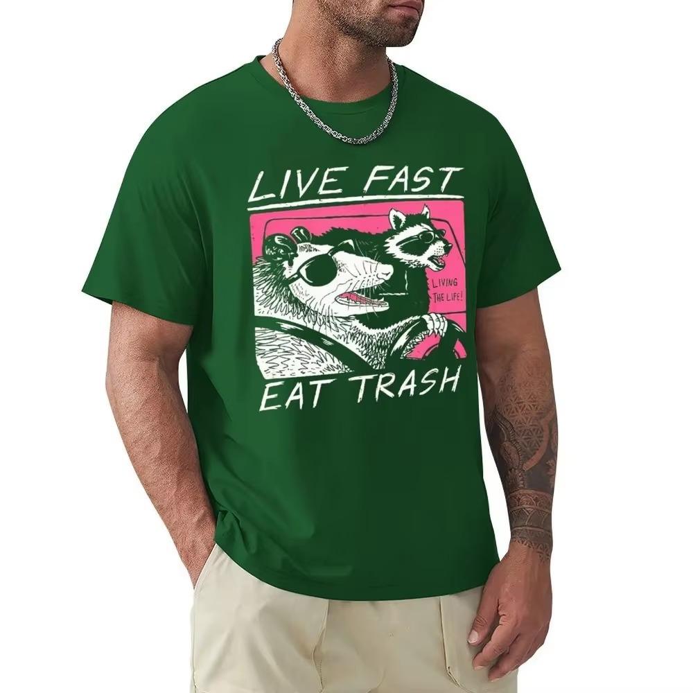 Live Fast_ Eat Trash T Shirt Harajuku Short Sleeve T-shirt 100% Cotton Graphics Tshirt Tops