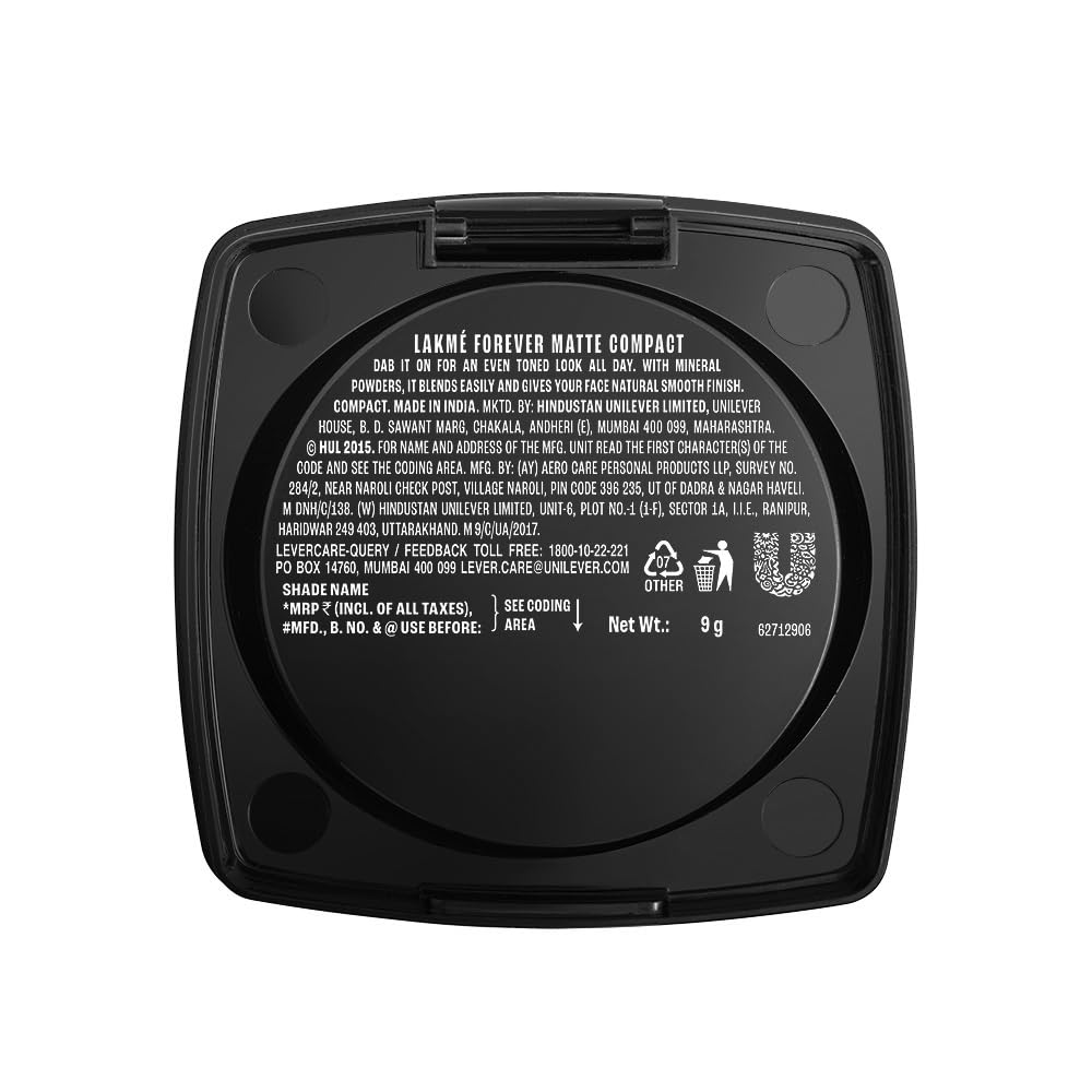 LAKMÉ Forever Matte Compact For All Skin Types, Smooth Finish, Lasts For 12 Hrs, Natural Cinnamon, 9 Gram,Beige