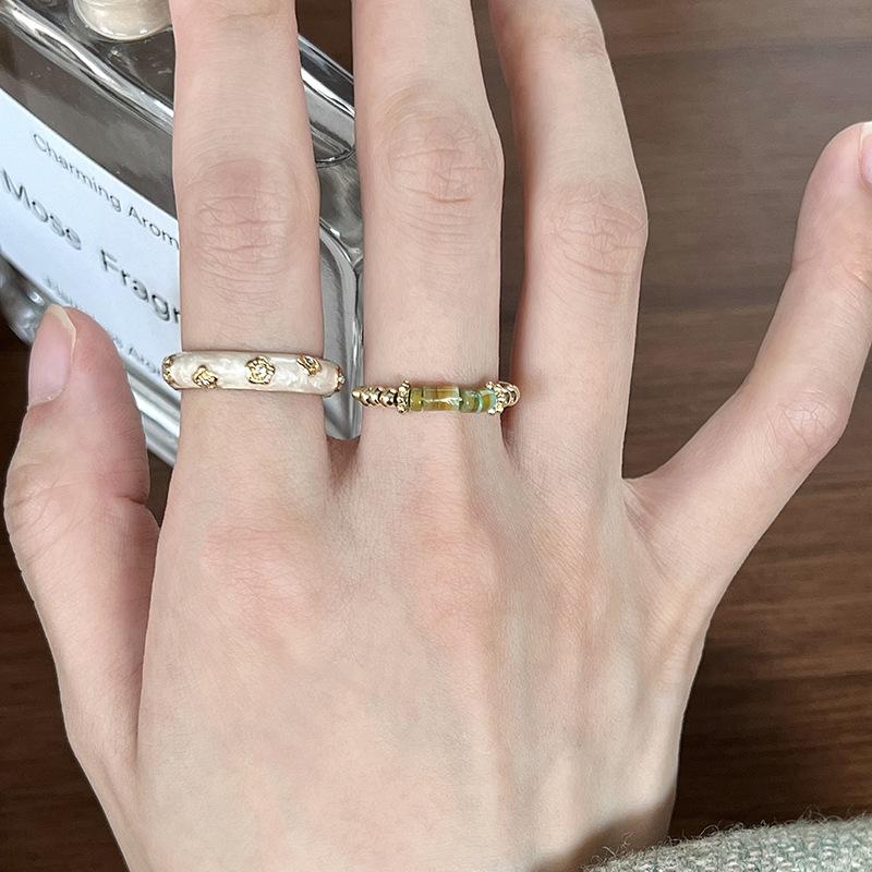 Kupferbeschichteter Kaninchenperlen-Emaille-Ring für Damen Mädchen Geschenk Kristall Grüne Blume Vergoldeter Schmuck Dropshipping