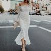 Sexy Frauen Langarm Off Schulter Spitze Meerjungfrau Cocktail Hochzeit Bodycon Kleid