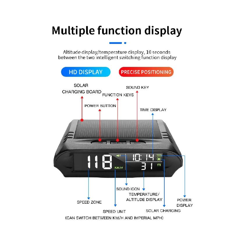 ELING Multi-function Display GPS Speedometer with Fatigue Driving Reminder Overspeed Alarm Time Altitude Solar Charging Boat RV