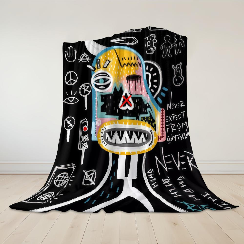 Graffiti - Style Abstract Flannel Blanket Warm Soft Halloween Christmas Couch Warm Cozy Decorative Decor Gift For All Season