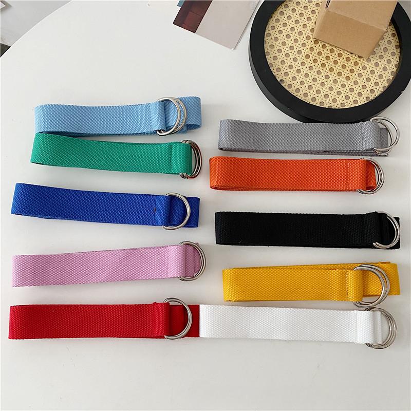 Simple Unisex Belt Solid Color Canvas Double Ring Buckle Youth Students Nylon Jeans Belts Versatile Durable Adjustable Fashion
