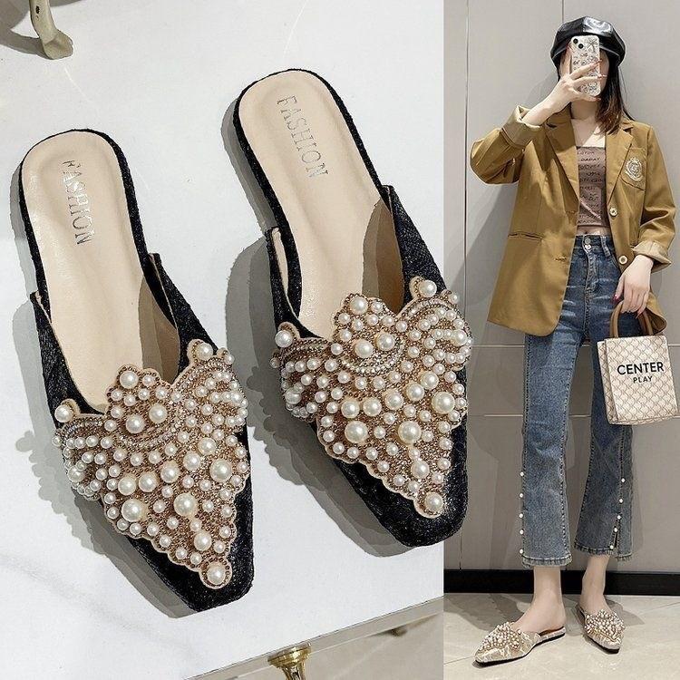 Package Head Style Flat Toe Womens Loafers With Pearl Waterdiamond Decor For Casual Daily Wear