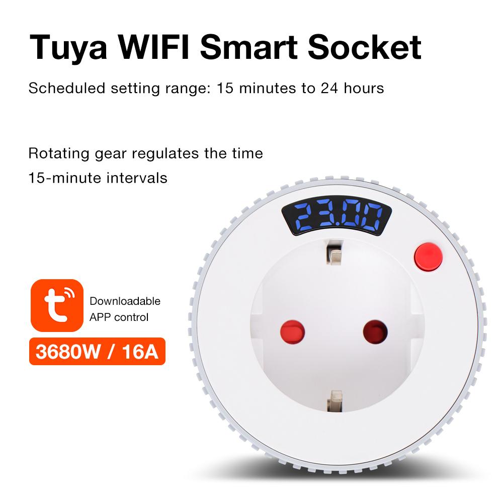 2025 New Tuya WiFi Smart Timer Socket Smart Plug 15 Minutes-24 Hours Wireless Control Socket Outlet with Energy Monitering Timer