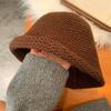 Gray retro knitted crimped bucket hat women's autumn and winter big head circumference basin hat plain face small bucket hat