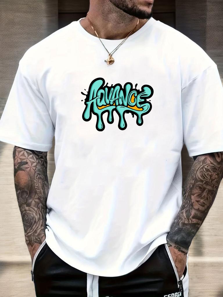 2025 Summer Essential Mens Streetwear Casual Tshirt Vibrant Artistic Graffiti Advance Drip Print 100 Cotton Short Sleeve Top