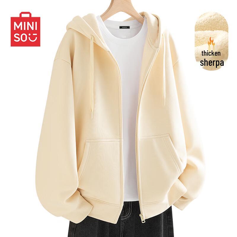 

MINISO Men s Plush Lined Hooded Cardigan Sweatshirt 3XL