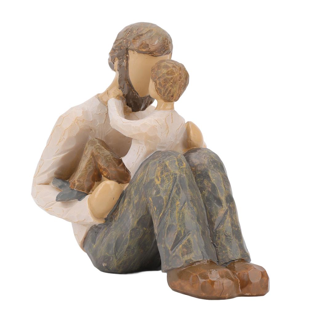 Father and Son Statue Hand Painted Lifelike Appearance Sturdy Resin Family Figurine for Bookshelf Cabinet Tabletop