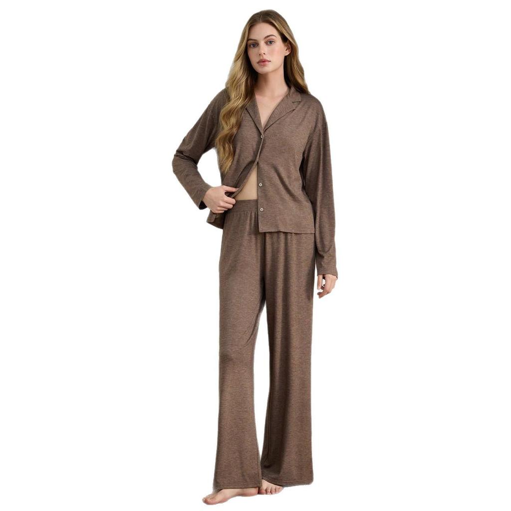 European Style Women's Autumn/Winter Pajama Set: Casual Long Sleeve Cardigan & Pants Homewear