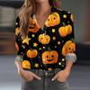 Women's Halloween Printed Casual Half-Open Collar Long Sleeve Shirt