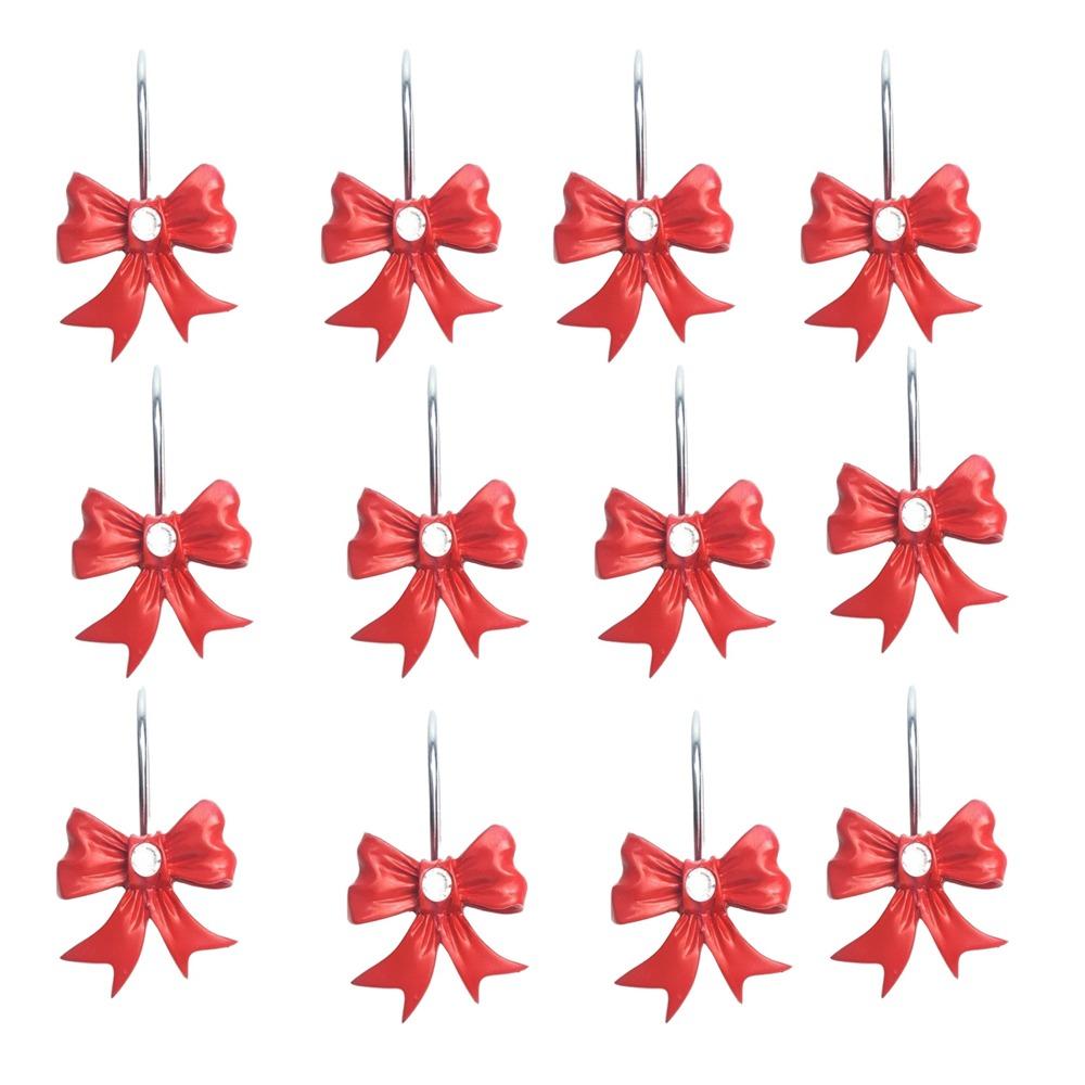 12PCS Set Art Decors Durable Pink Bathroom Decor Resin Lightweight Pink Bow Knot Hooks Bow Knot Design Shower Rings Party