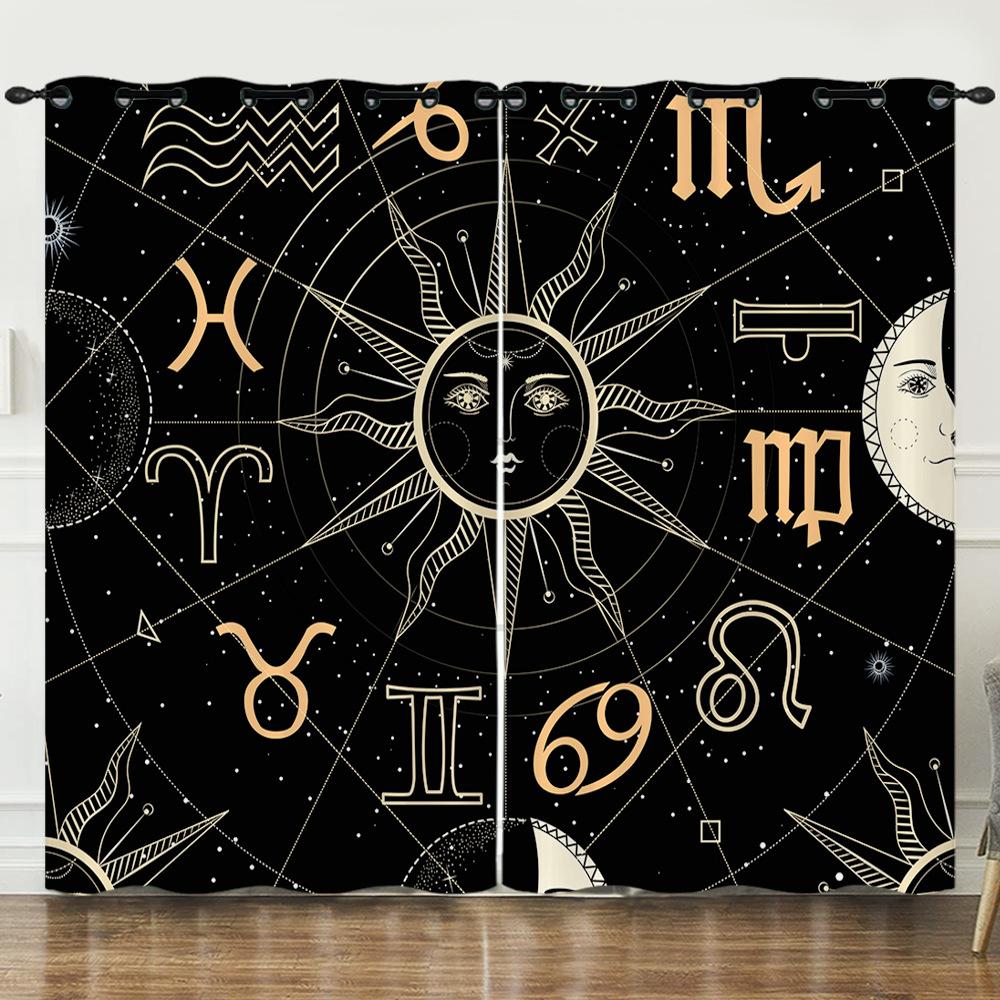 Curtains Gradual Change Smudge Twelve Constellations 3D Digital Printing Blackout Curtain Punching
