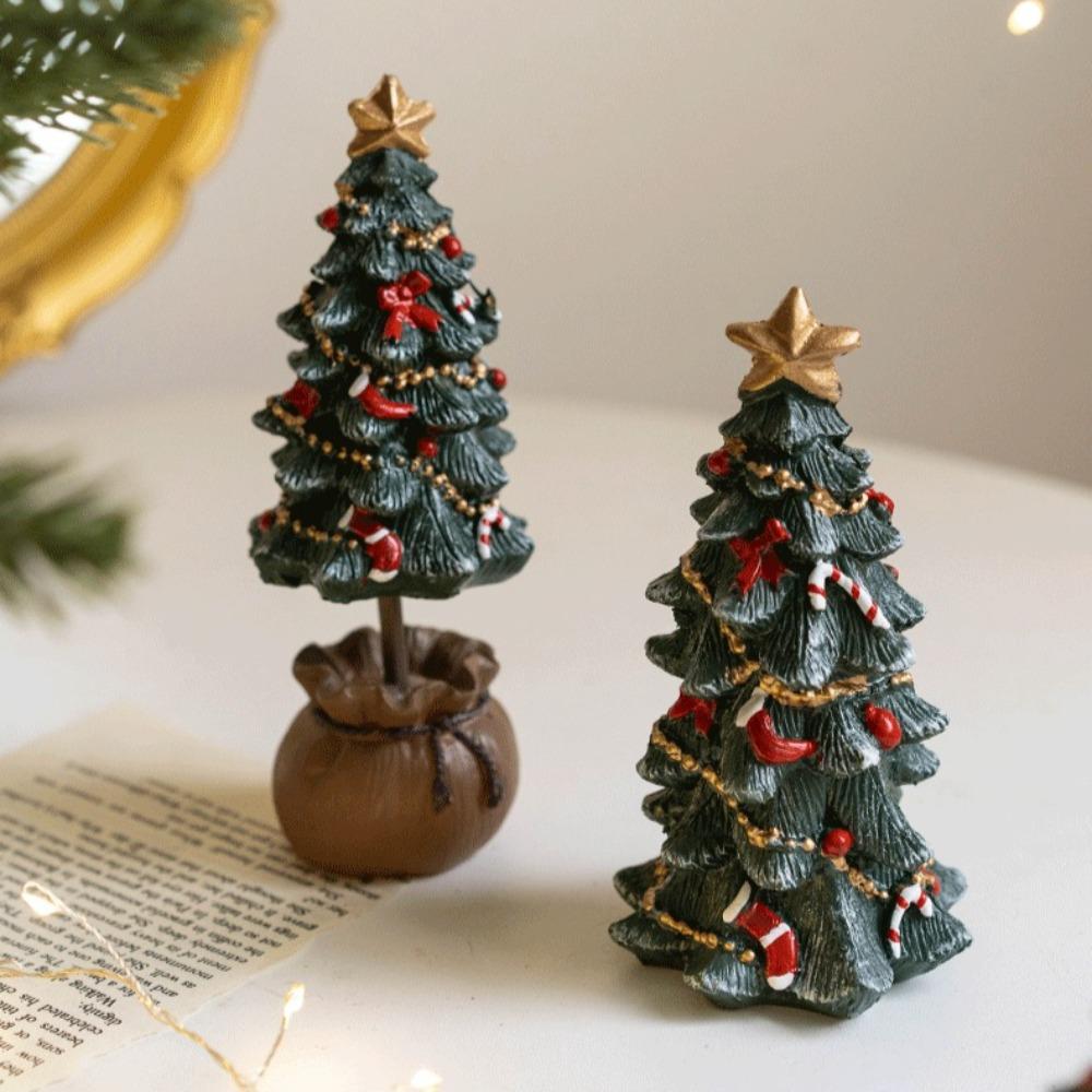 Mini Desktop Resin Small Christmas Tree Ornament Christmas Atmosphere Decoration Gift Ins Po Props Holiday Decoration Supply